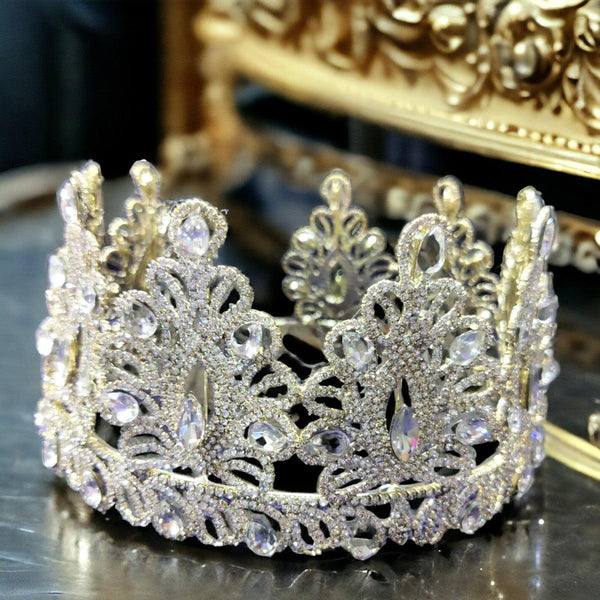 Silver Plated Embellish Rhinestone Tiara fashion show Crown - Trendisia