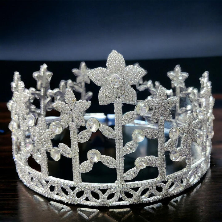 Silver Plated Embellish Rhinestone Tiara fashion show Crown - Trendisia