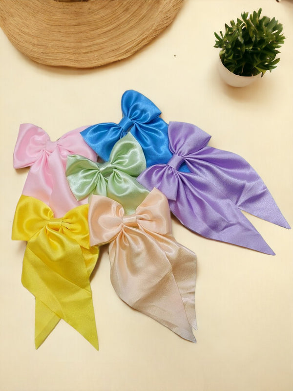 Set of 6 Large Satin Bow Hair Clips for Girls – Elegant Ha