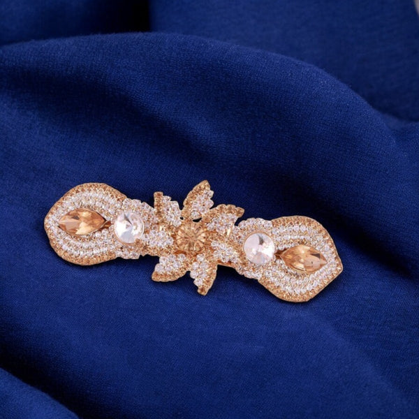 Gold Plated Rhinestone Studded Hair Barrette