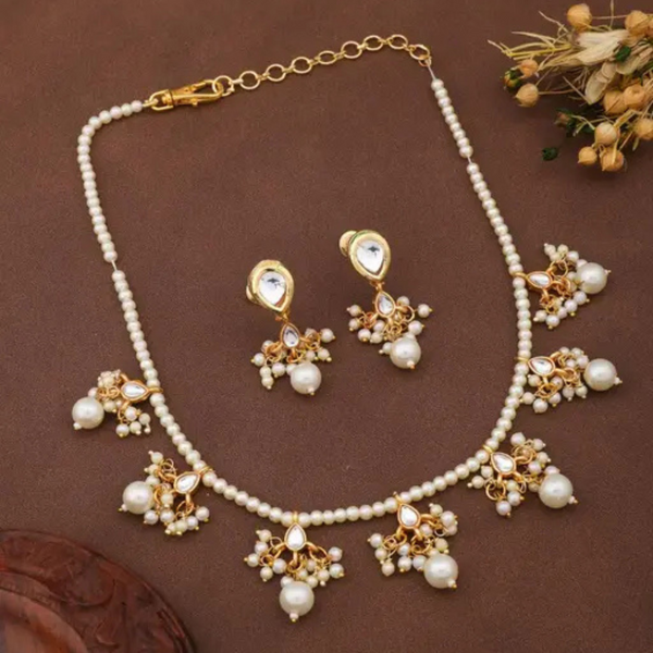 Elegant Pearl Drop Necklace Set with Gold-Plated Accents & Matching Earrings
