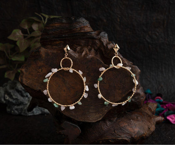 Gold Plated Interlinked Round Shaped Geometrical Beads Designed Western Drop Earring-WER 1479A - Trendisia