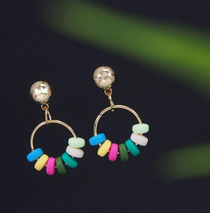 Gold Plated Multi Colour Beads Drop Earring-WER 3230 - Trendisia