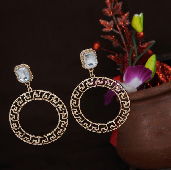 Gold Plated Greek Key Design Round Shaped Stone Studded Western Earring- WER 3248 - Trendisia