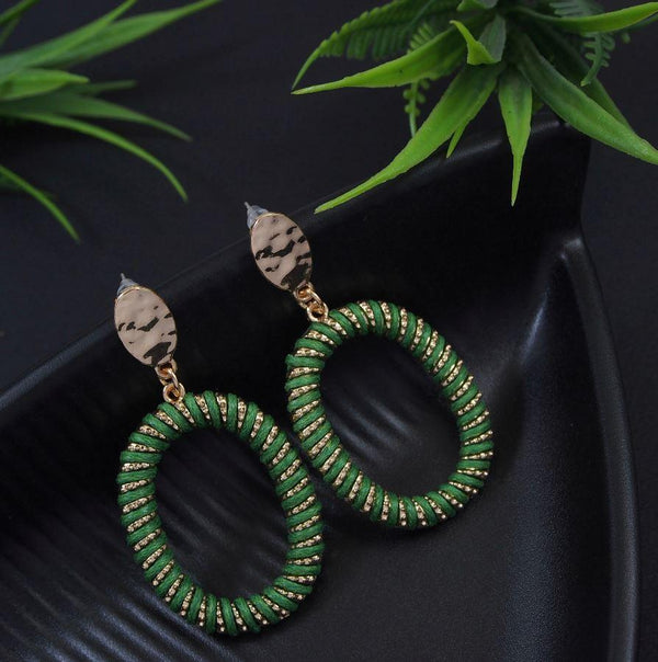 Gold Plated Tassel Lace Oval Shape green Western Earring-WER 3338 - Trendisia