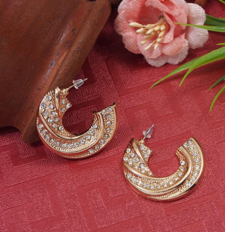 Gold Plated Twisted Half Moon Hoops Earring-WER 3404 - Trendisia