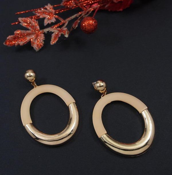 Gold Plated Oval Hollow Dangle Earring-WER 3432 - Trendisia