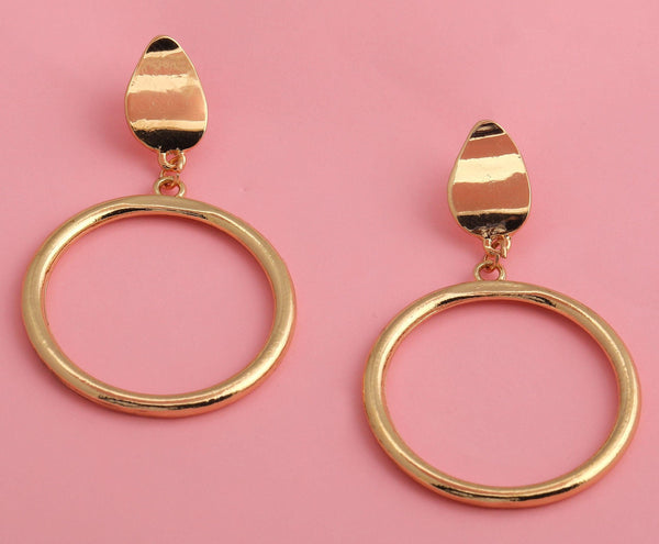 Gold Plated Geometrical Ring Shape Drop Earring-WER47 - Trendisia