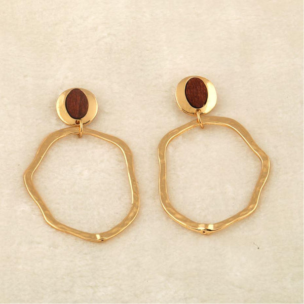 Gold Plated Wavy Organic Shape Drop Stud Earring-WER 526 - Trendisia