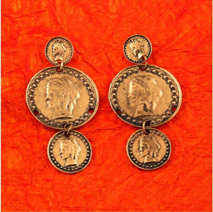 Gold Plated Multiple Gold Coin Drop Earring- WER 527 - Trendisia