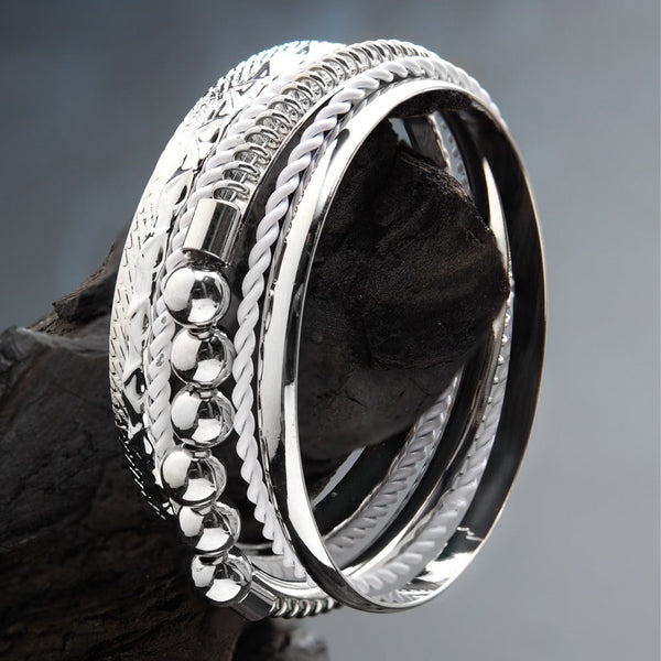 Two Tone Mix Designed Set of Bangle With Silver Beads