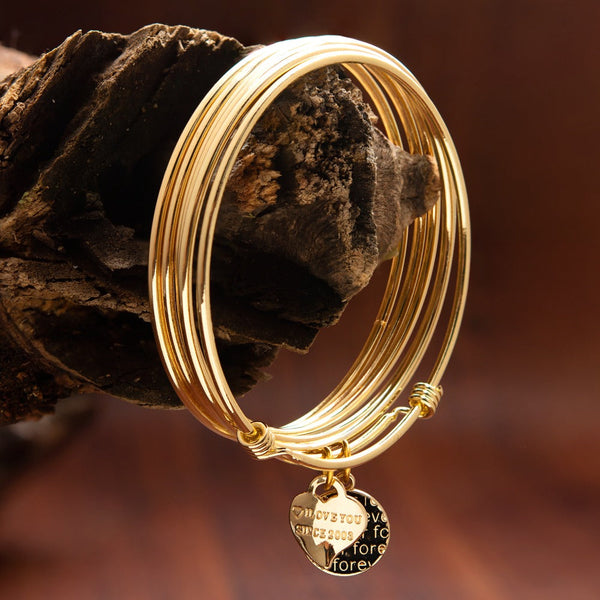 Gold Plated Plain Bangles With Love Charms