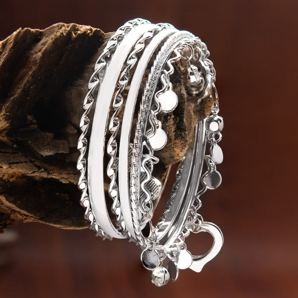 Silver Rhodium Plated Mix Designer Bangles With Love Charms