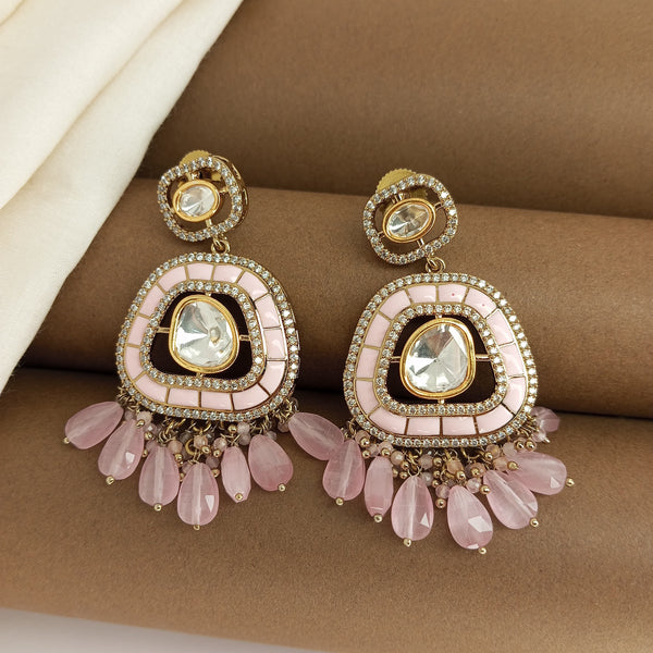 Victorian Polki rose quartz pink dangle earrings
