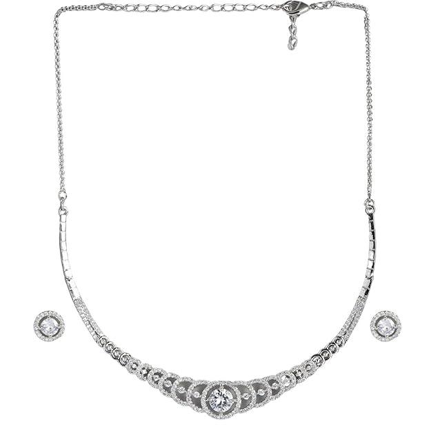 Silver-Plated AD-Studded Jewellery Set - Trendisia