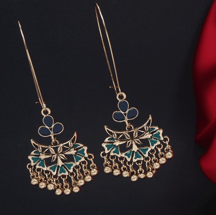 Antique Gold Plated Dual Colour Floral Hook Long Earring- AER 3225 - Trendisia