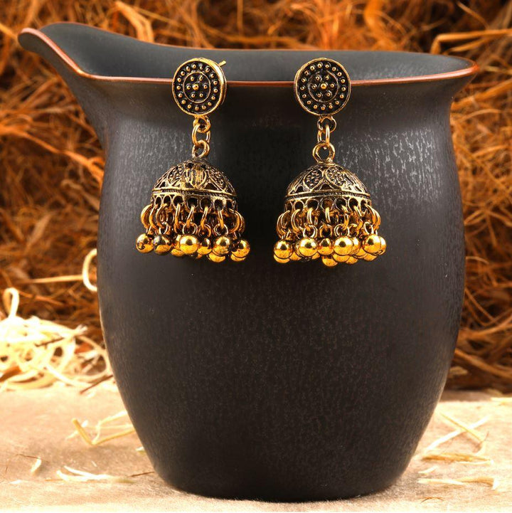 Antique Gold Plated Jhumki Earring- AER 287 - Trendisia