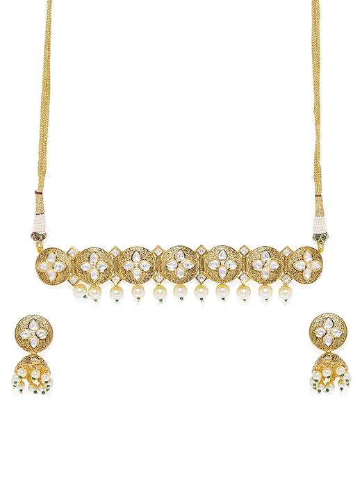 Antique Gold Plated Kundan Choker Necklace Set for Women - Trendisia