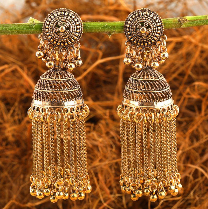 Antique Gold Plated Long Latkan Jhumka Earring- AER 277 - Trendisia