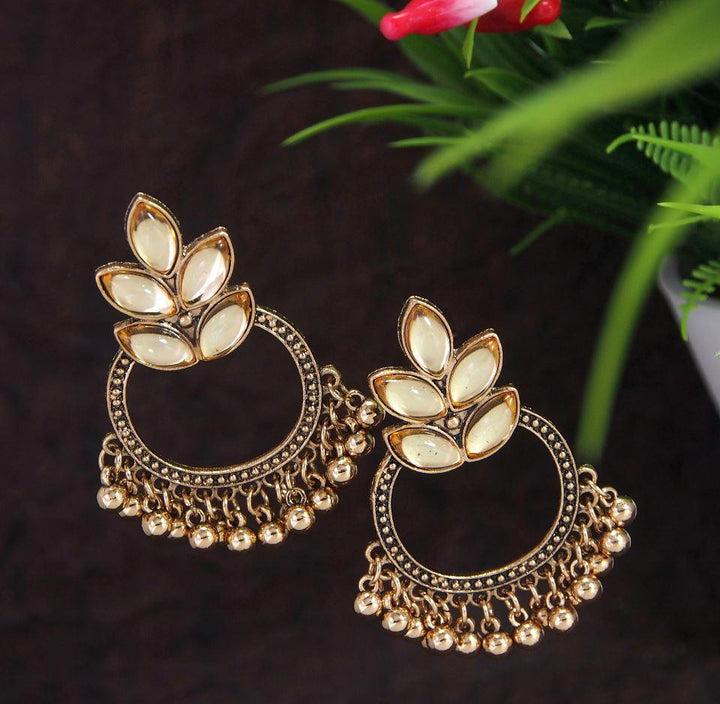 Antique Gold Plated Multicoloured Kundan Chandbali Earring- AER 2802 - Trendisia