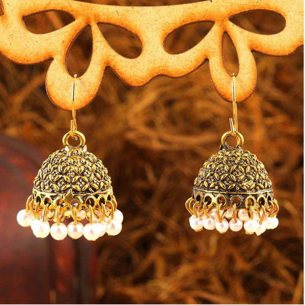 Antique Gold Plated Pearl Jhumki Earring- AER 285 - Trendisia