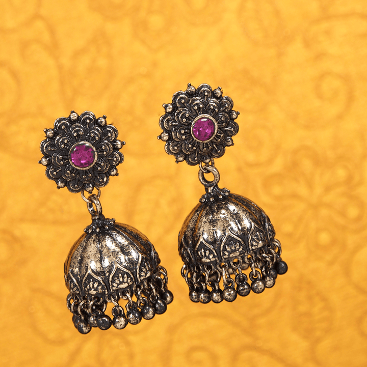 Antique Gold Plated Pink Coloured Jhumki Earring- AER 3581 - Trendisia