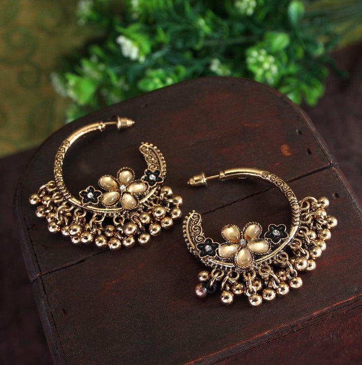 Antique Gold Plated Round Shaped Hoop Earring. - Trendisia