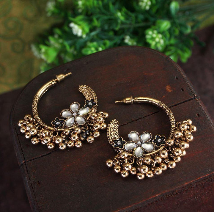 Antique Gold Plated Round Shaped Hoop Earring. - Trendisia