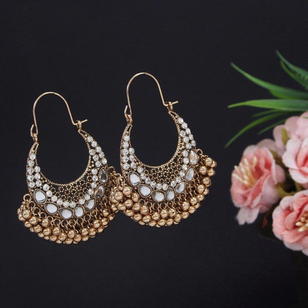 Antique Gold Plated stone Studded Chandbali Earring- AER 3326 - Trendisia