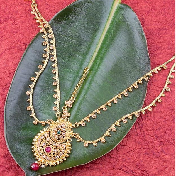 Antique Gold-Plated Studded Pearl Matha Patti - Trendisia