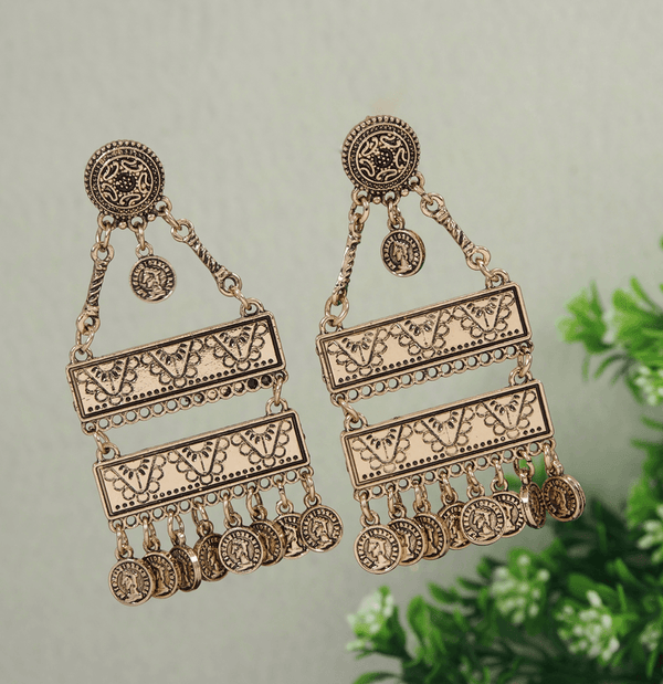 Antique Gold /Silver Plated Design Art Work Tribal Coin Ethnic Earring- AER 3215 - Trendisia