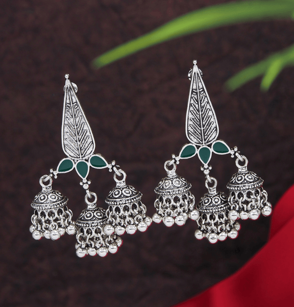 Antique Gold /Silver Plated Enamel Artwork Triple Jhumki Earring- AER 3214 - Trendisia