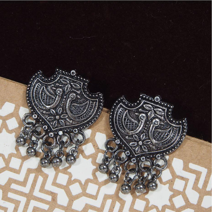 Antique Gold/Silver Oxidized Ethnic Peacock Designed Stud Earring- AER 394 - Trendisia