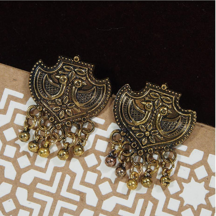 Antique Gold/Silver Oxidized Ethnic Peacock Designed Stud Earring- AER 394 - Trendisia