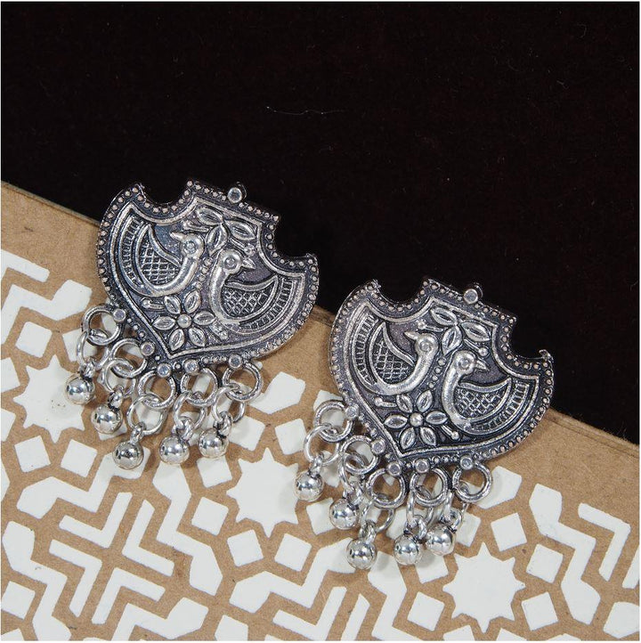 Antique Gold/Silver Oxidized Ethnic Peacock Designed Stud Earring- AER 394 - Trendisia