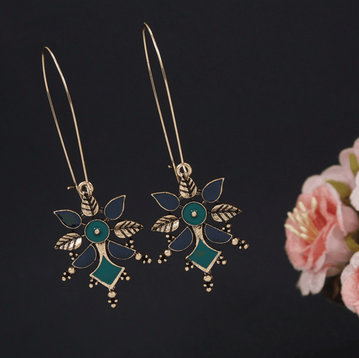 Antique Gold/Silver Plated Dual Colour Hook Long Earring- AER 3224 - Trendisia