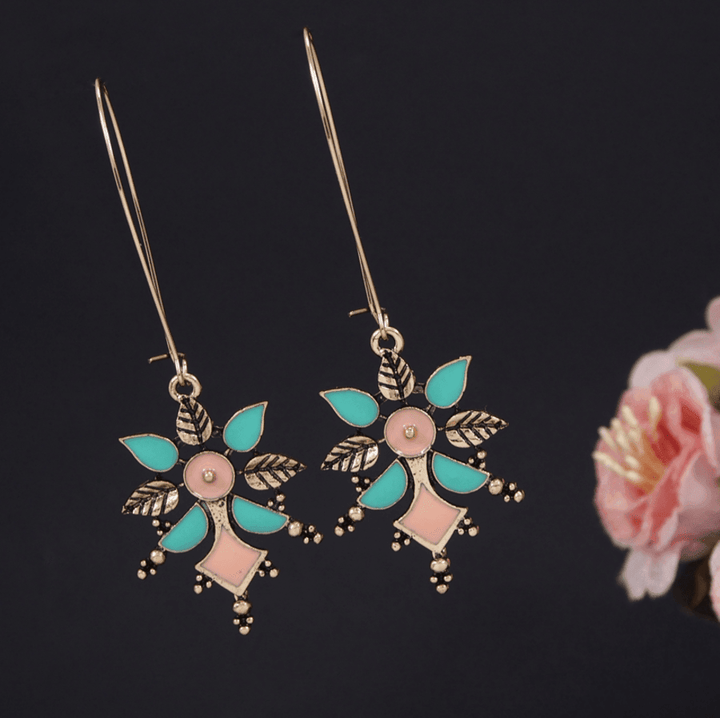 Antique Gold/Silver Plated Dual Colour Hook Long Earring- AER 3224 - Trendisia