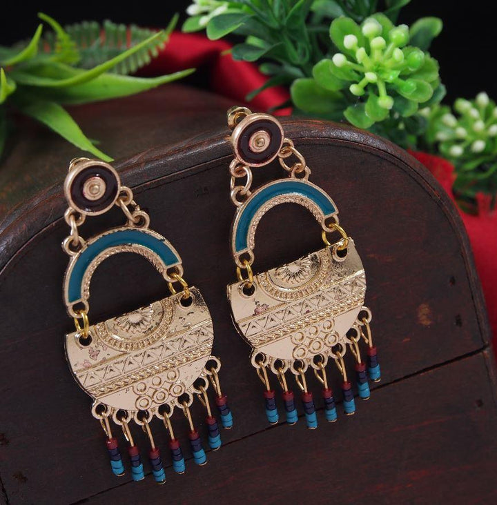 Antique Gold/Silver Plated Multi Coloured Chandbali Dangle Earring- AER 3695 - Trendisia