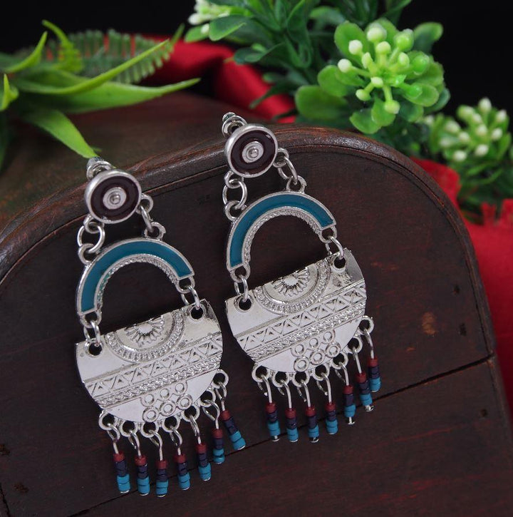 Antique Gold/Silver Plated Multi Coloured Chandbali Dangle Earring- AER 3695 - Trendisia