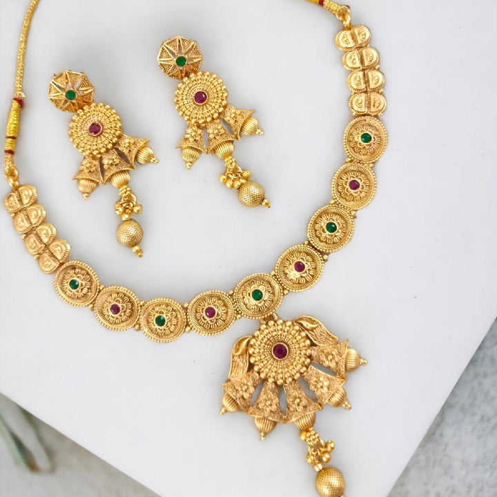 Antique Multicolor Stone and Pearl Necklace Set - Trendisia