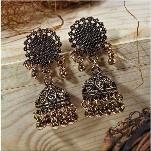 Antique Oxidized Gold Plated Small Jhumki Earring- AER 364 - Trendisia