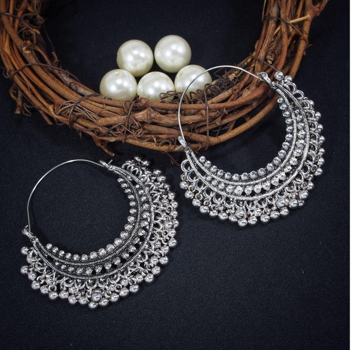 Antique Silver Plated Chand bali Hoops Earring- AER 366 - Trendisia