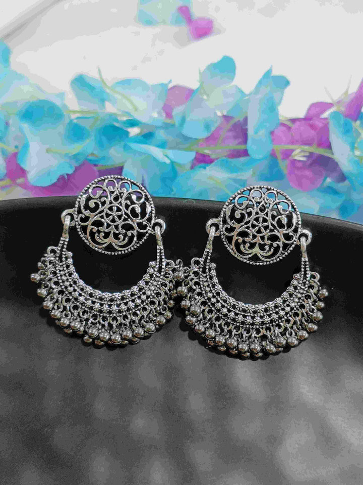 Antique Silver Plated Chandbali Earring- AER 4208 - Trendisia