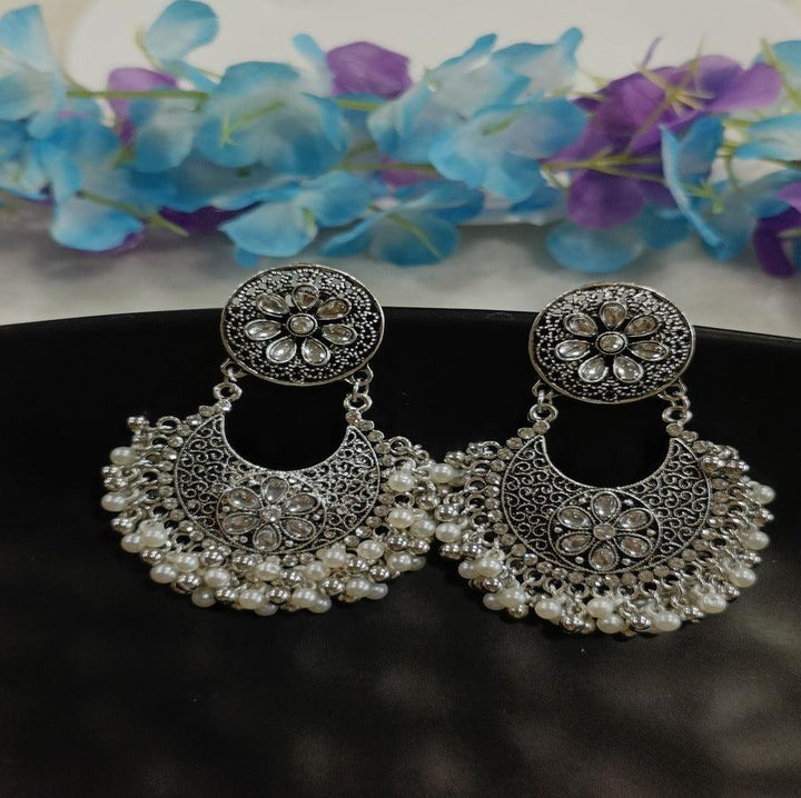 Antique Silver Plated Chandbali Earring- AER 4209 - Trendisia