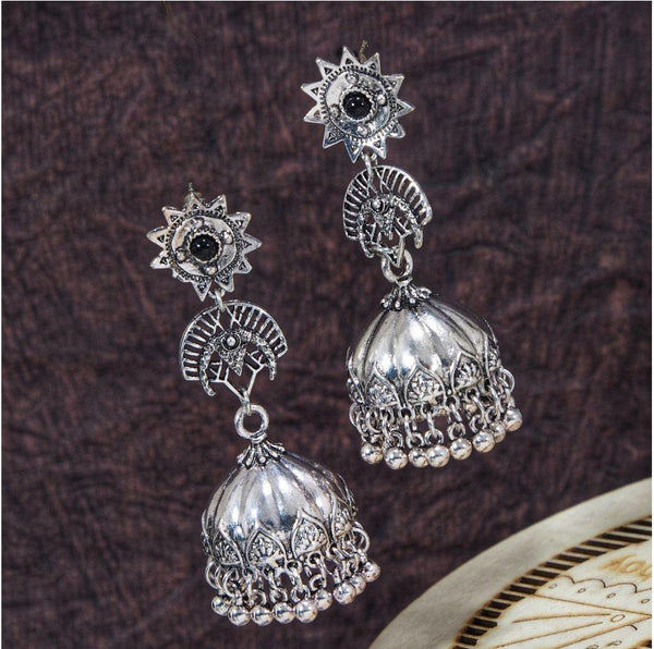 Antique Silver plated Jhumki Earring With Black Beads- AER 387 - Trendisia