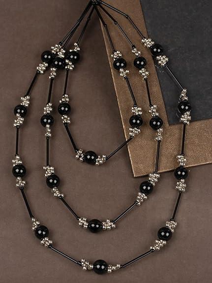 Black Silver Tones Copper Layered Necklace - Trendisia