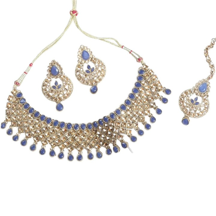 Blue Antique Gold-Toned Champagne jewellery set - Trendisia