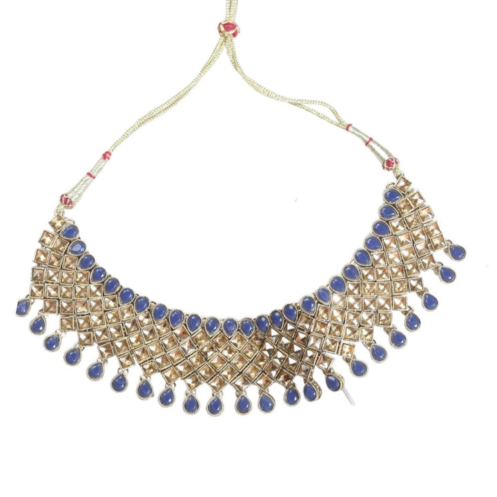 Blue Antique Gold-Toned Champagne jewellery set - Trendisia