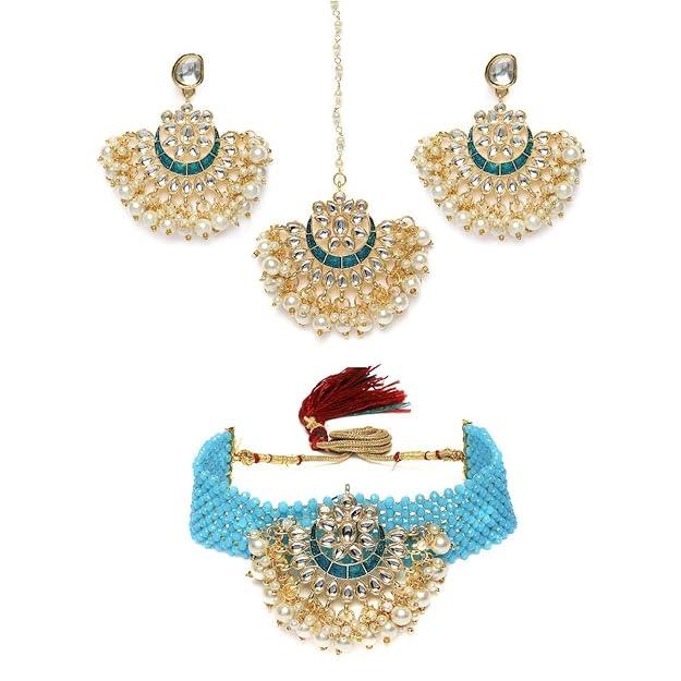 Blue Beads Fusion Choker Set - Trendisia