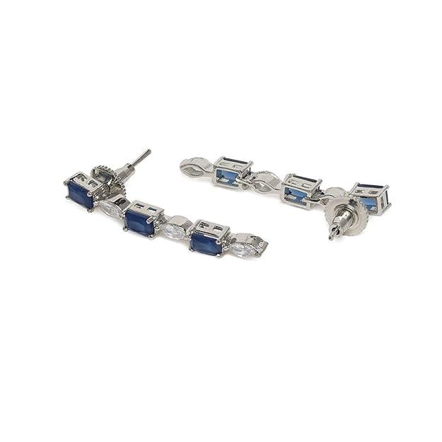 Blue Rhodium-Plated AD Studded Jewellery Set - Trendisia